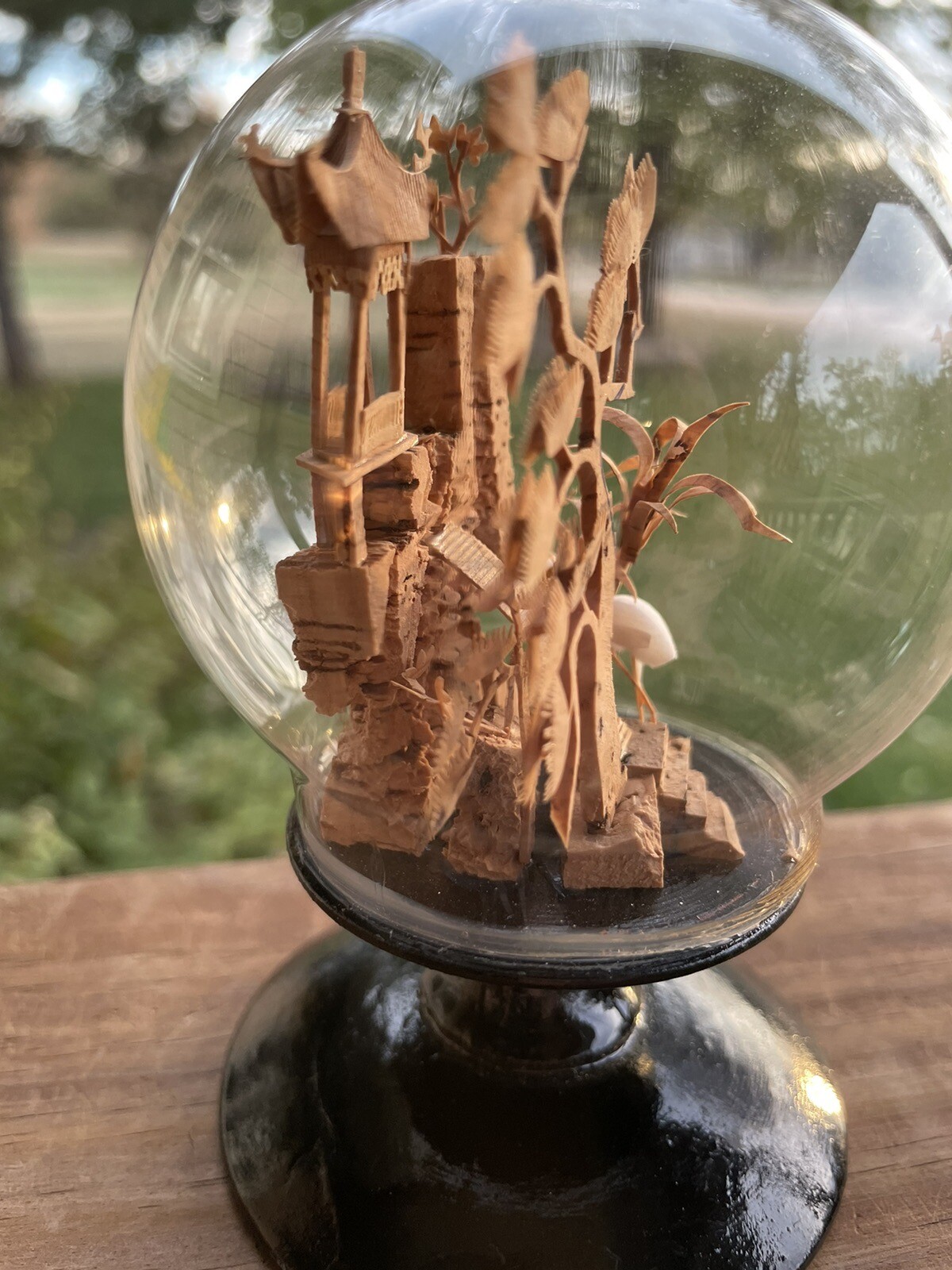 Vintage Round Chinese Cork Diorama Globe-plastic-Wood Base