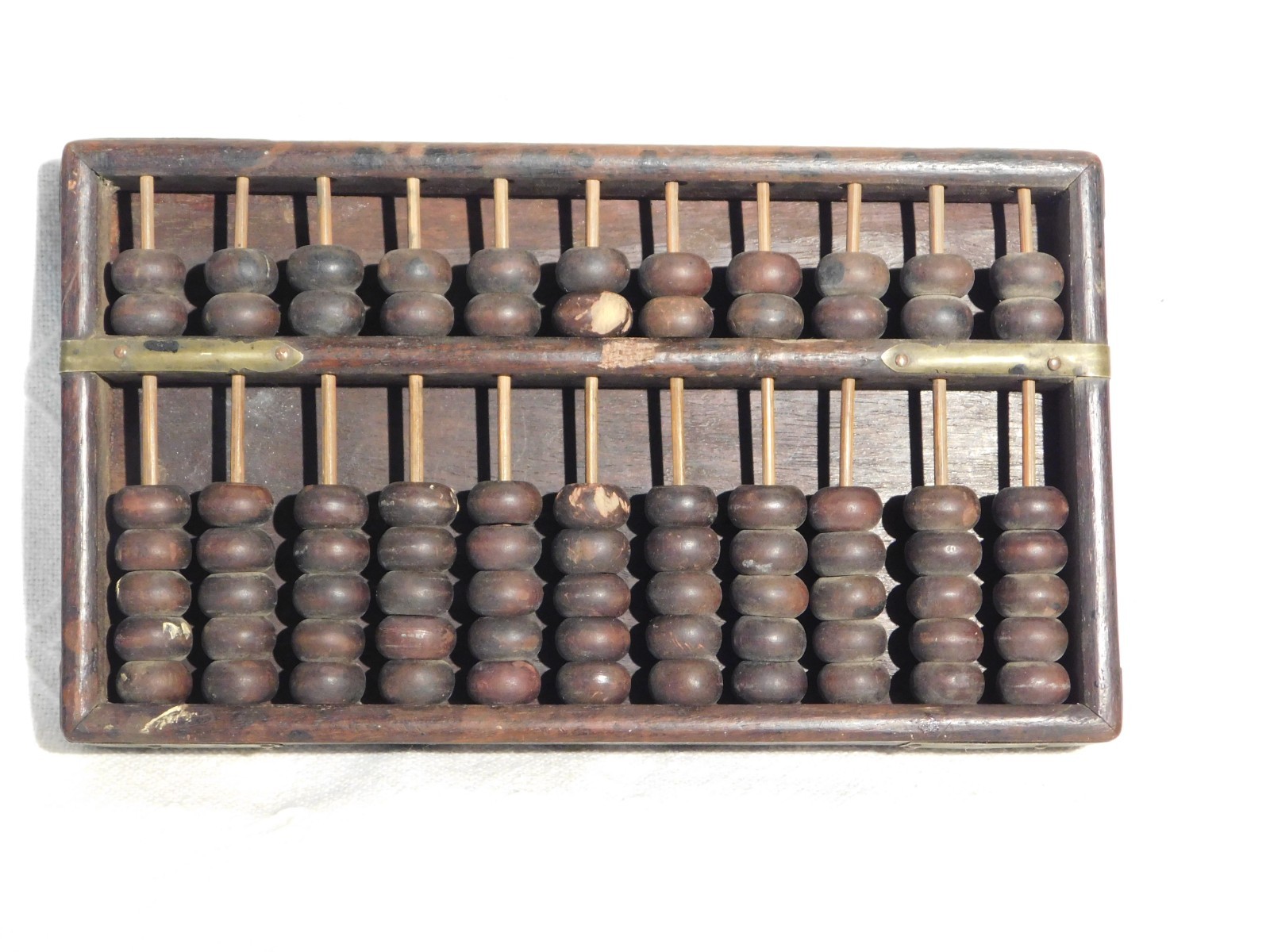 Vintage Chinese Abacus Wood & Brass Calculator 11 Row 77 Bead