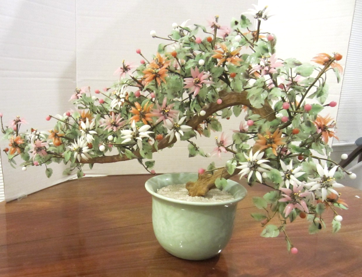 spectacular vintage multi-color flowering glass bonzai tree 31 ” long