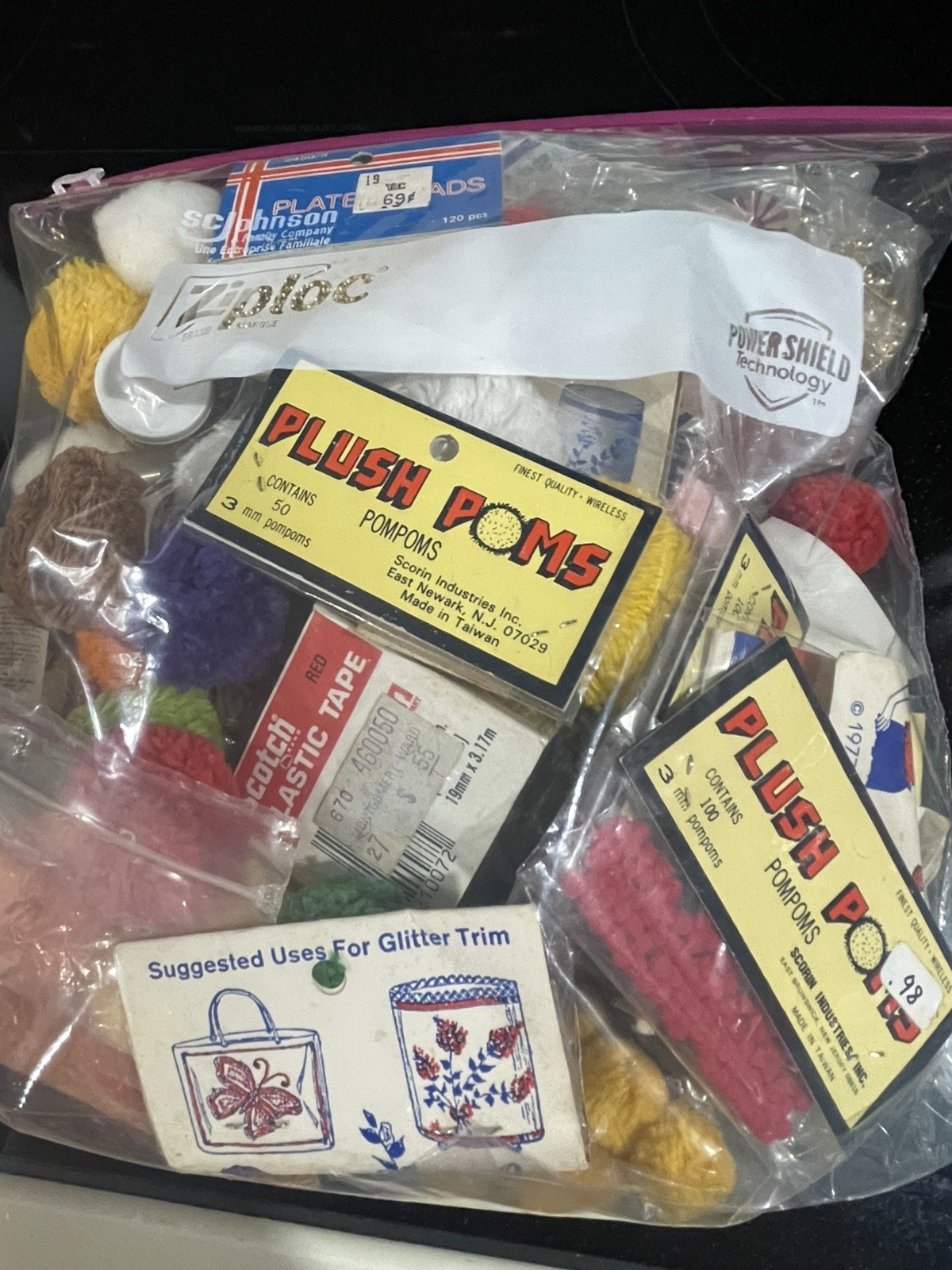 VTG Lot of Crafting Supplies: Assorted Beads, Pom-Poms, and lots more misc