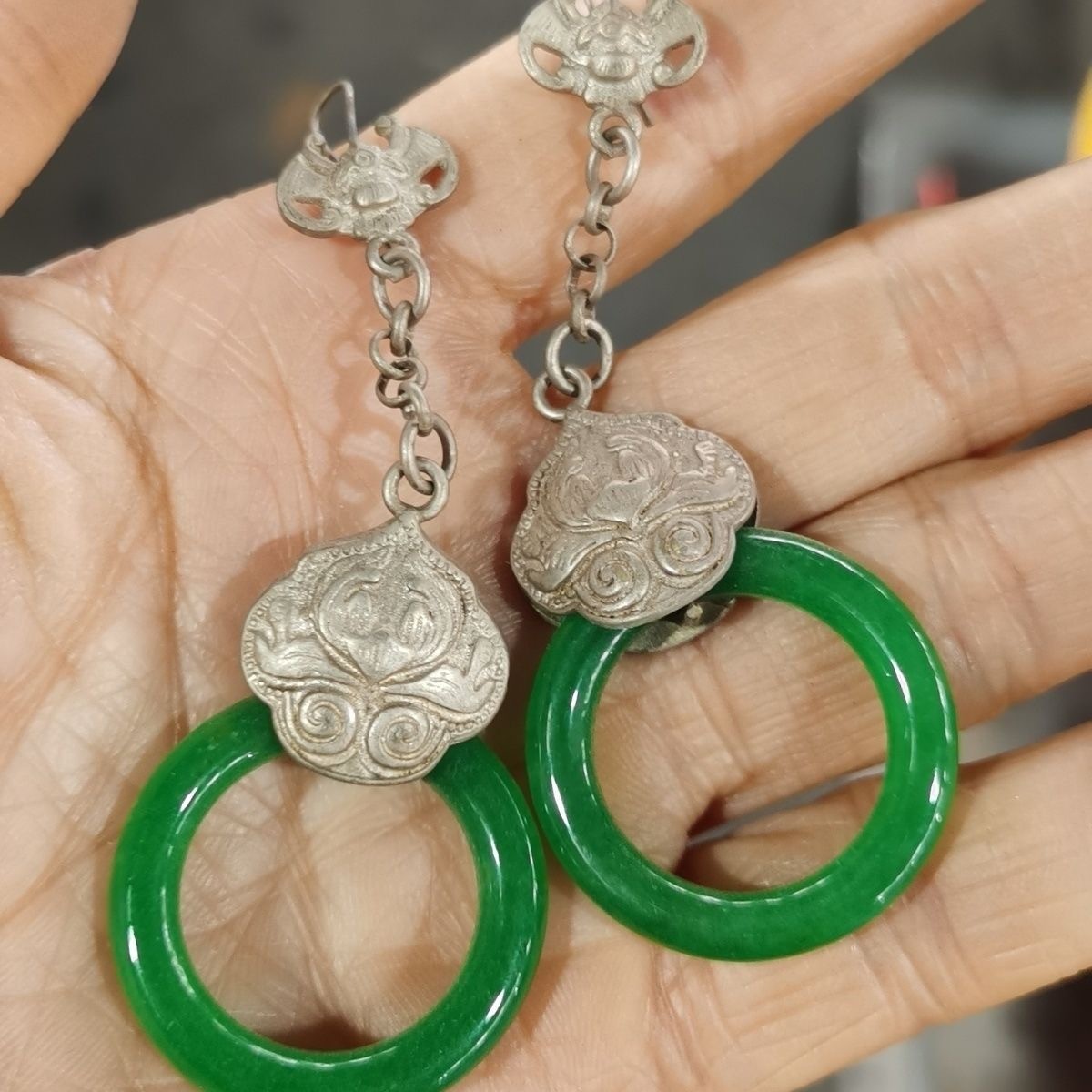 Collect Antique China Silver gemstone pendant Gem Jewelry pendant jade pendant