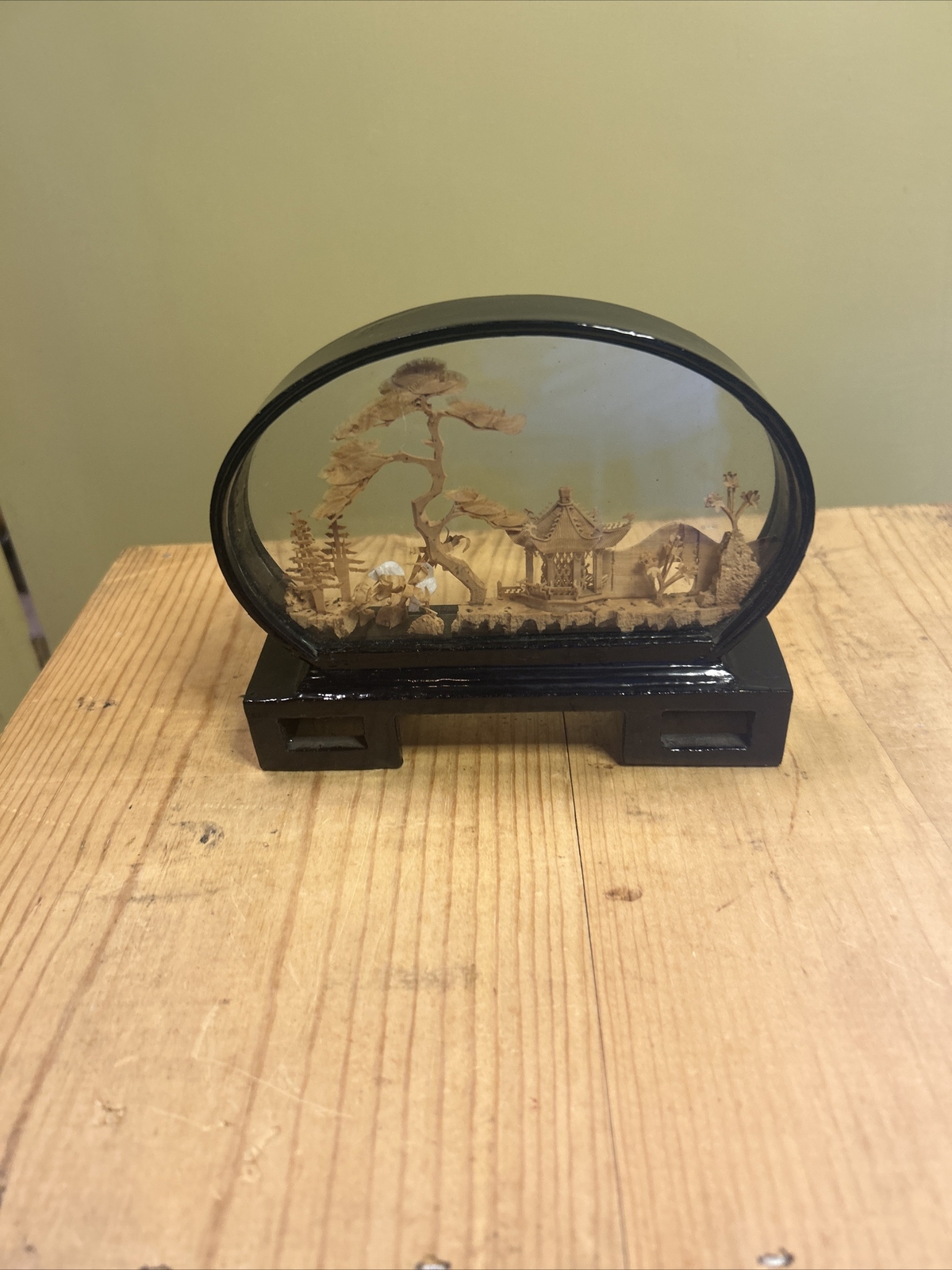 Vintage Chinese Wood/Cork Carving Diorama 6” Oval