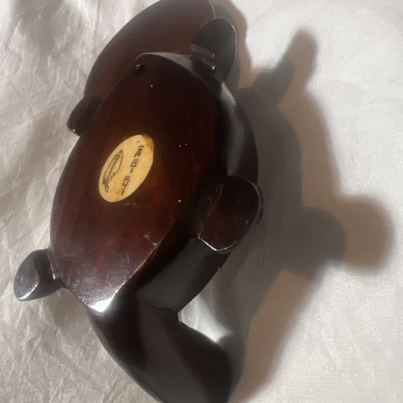 Vintage Carved Wood Turtle with Inlaid Chinese Zodiac Signs Opens to Compass