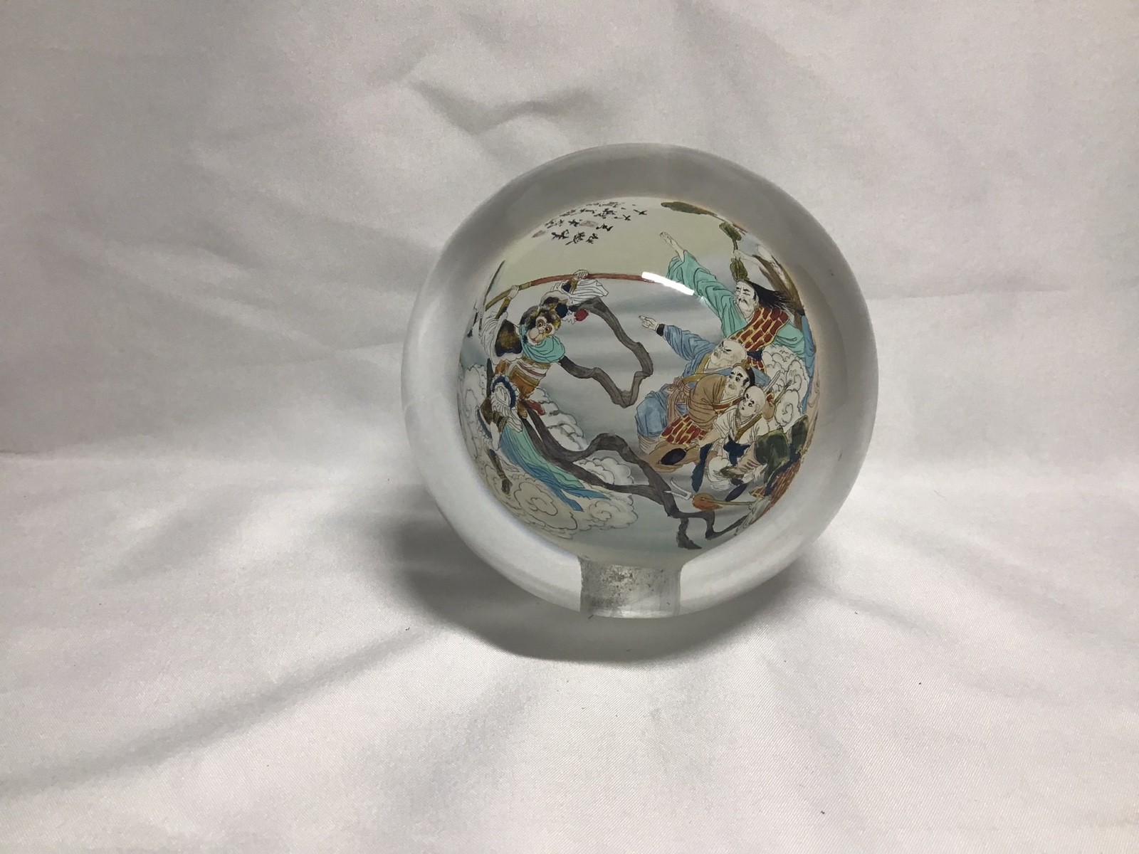 Chinese Reverse Handpainted Glass Sphere Orb Globe 3″ Diameter
