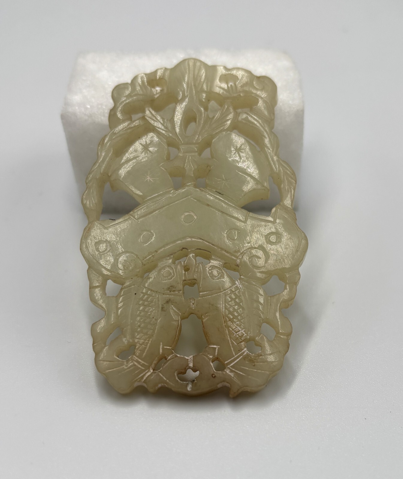 CHINESE QING DYNASTY CARVED JADE PENDANT PLAQUE 2 SIDED FISH FINE ANTIQUE