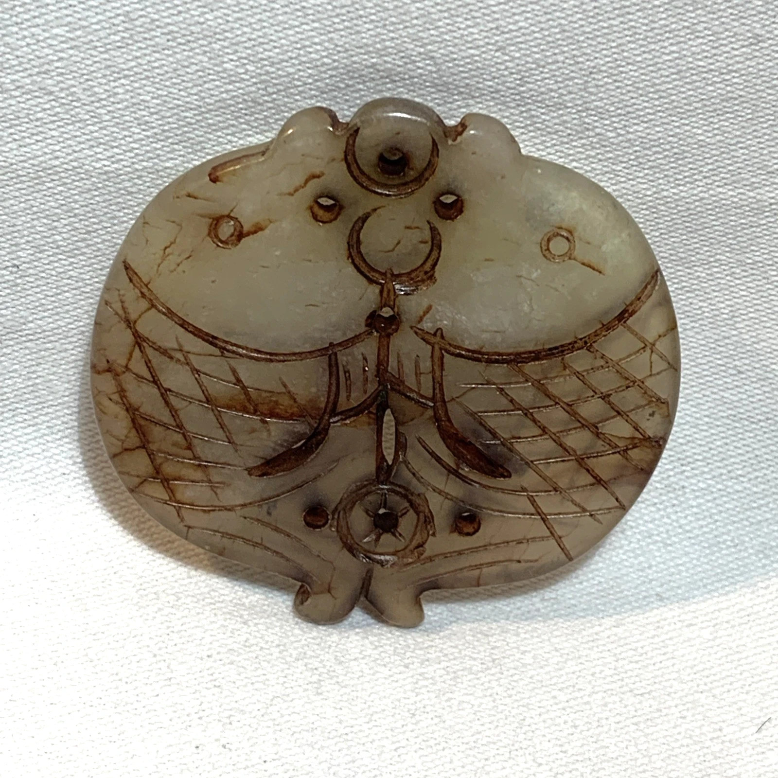 Antique Hand Carved Double Fish Chinese Nephrite Jade Pendant