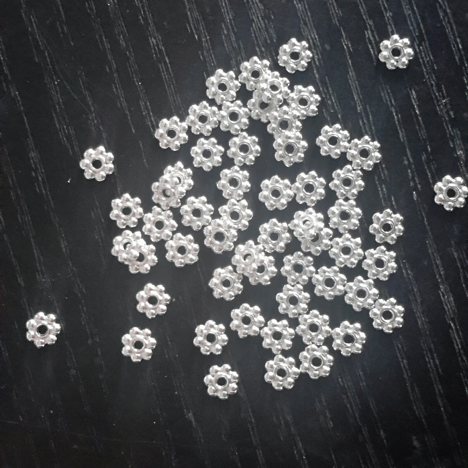 Tibetan Silver Spacers Flower 6×1.3mm, 30gm, Approx 150 pce, L,C,N Free