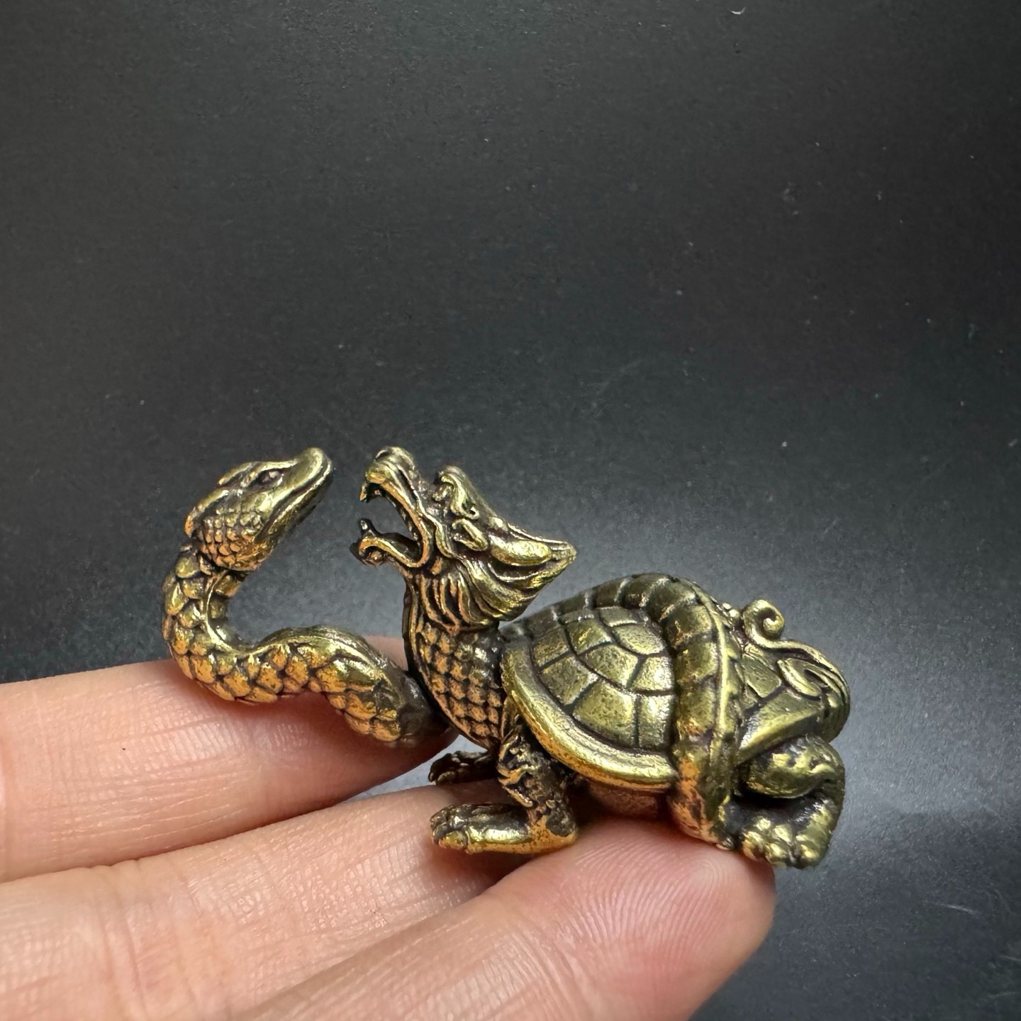 Brass Xuanwu Black Tortoise Statue Chinese Dragon Turtle Snake FengShui Ornament