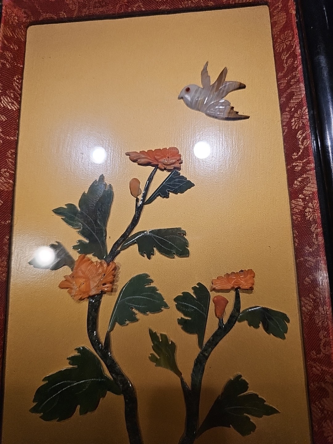 Vintage Chinese Pair of Jade Floral Plaques Wall Hanging Butterfly And Bird