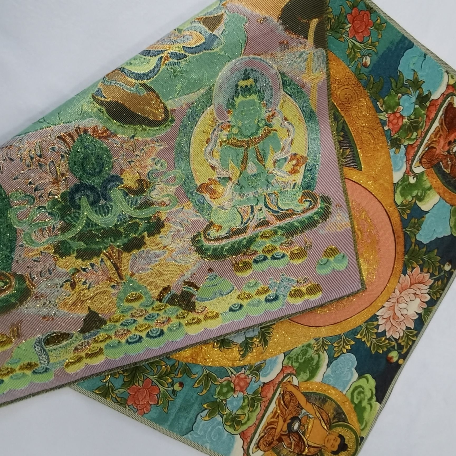 36″ Tibet Tibetan Cloth Silk Buddhism Green Tara Guanyin Tangka Thangka Mural 2