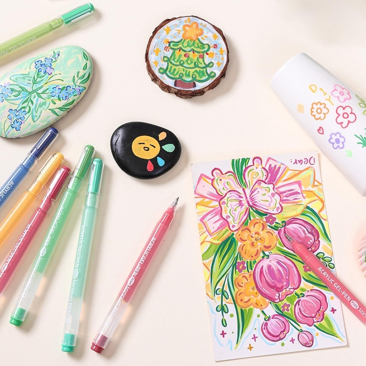 6 Colors Acrylic Gel Pens Set, 1.0mm Extra Fine Tip Paint Markers