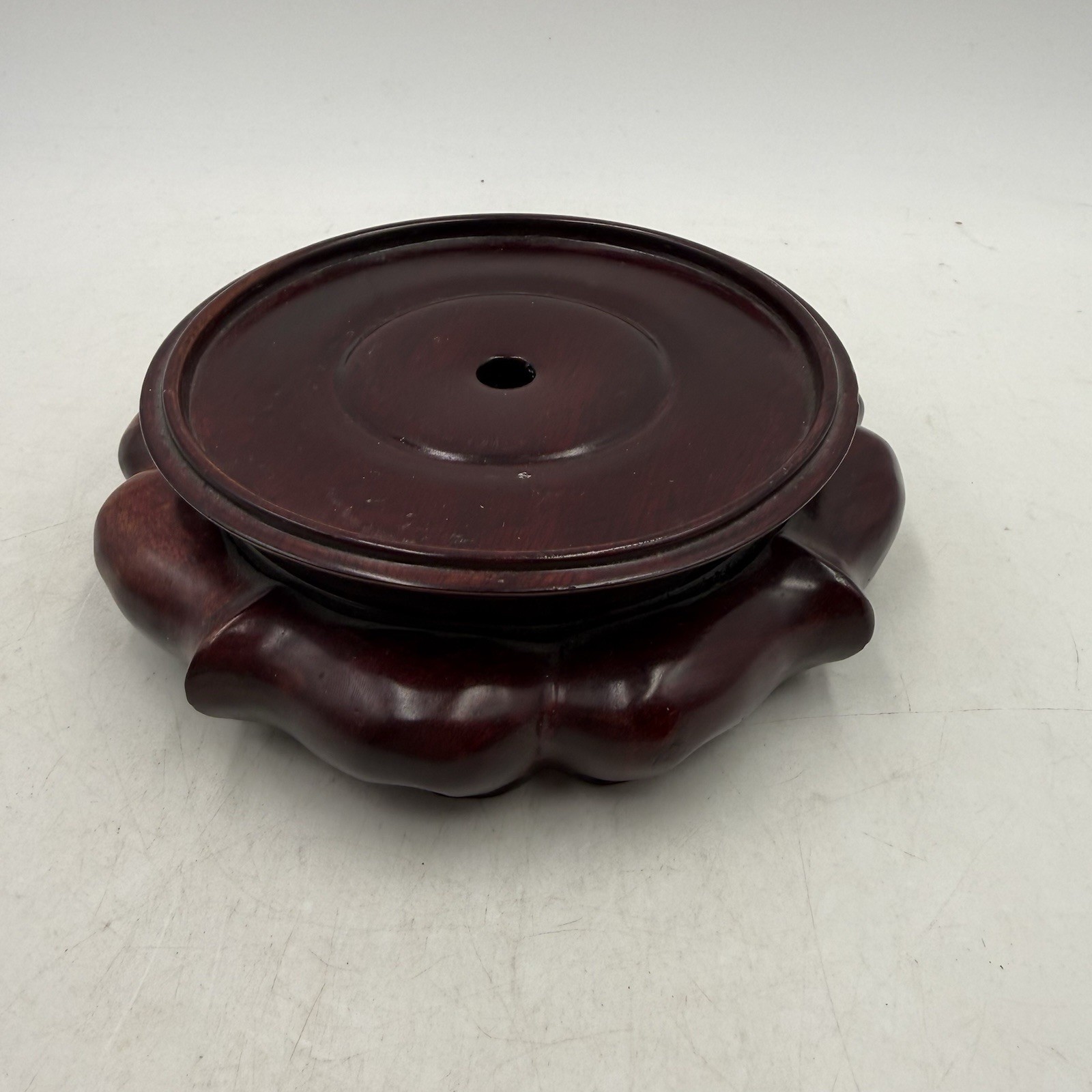 Round Pedestal Display Vase Stand Rosewood Chinese Carving Stable Wooden 4.75”