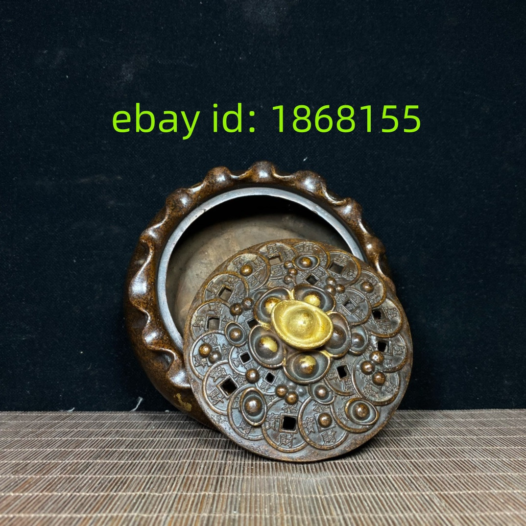 6.2″ palace copper bronze carved gild gold ingot treasure bowl Incense burner