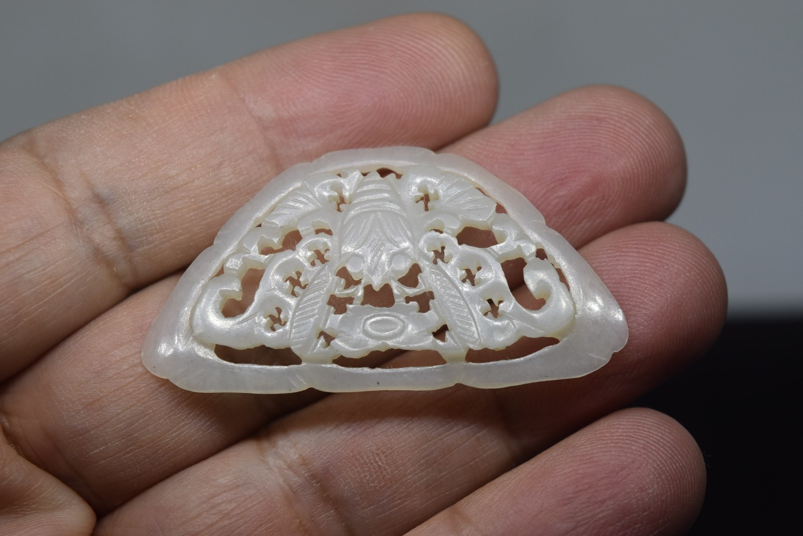 Antique Chinese Hand Carved White Celadon Jade Plaque