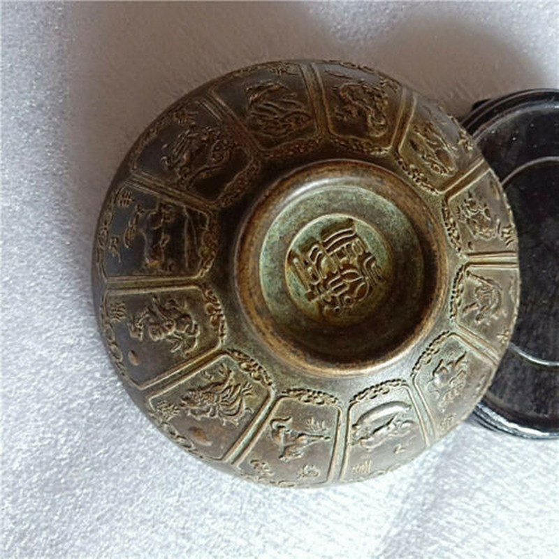 Chinese Fengshui Antique Crafts Chinese Zodiac Brass Old Copper Antique Bowl
