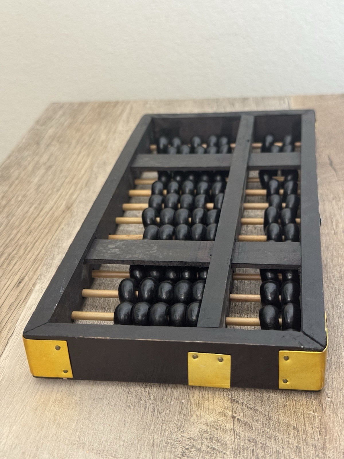 Chinese Abacus 13 Row 91 Bead Wood & Brass Lotus Flower Brand Vintage