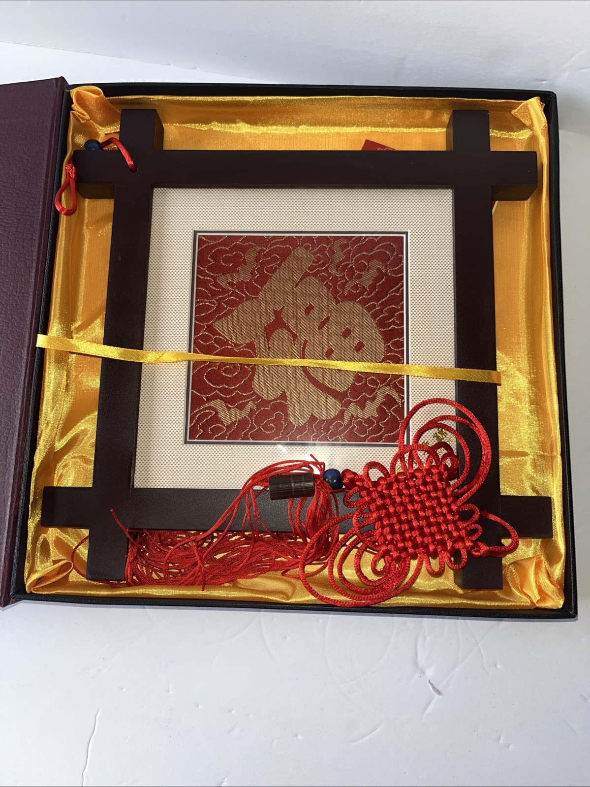 Chinese Nanjing Yun Brocade Wall Hanging Red Tassel 12.5” With Certificate