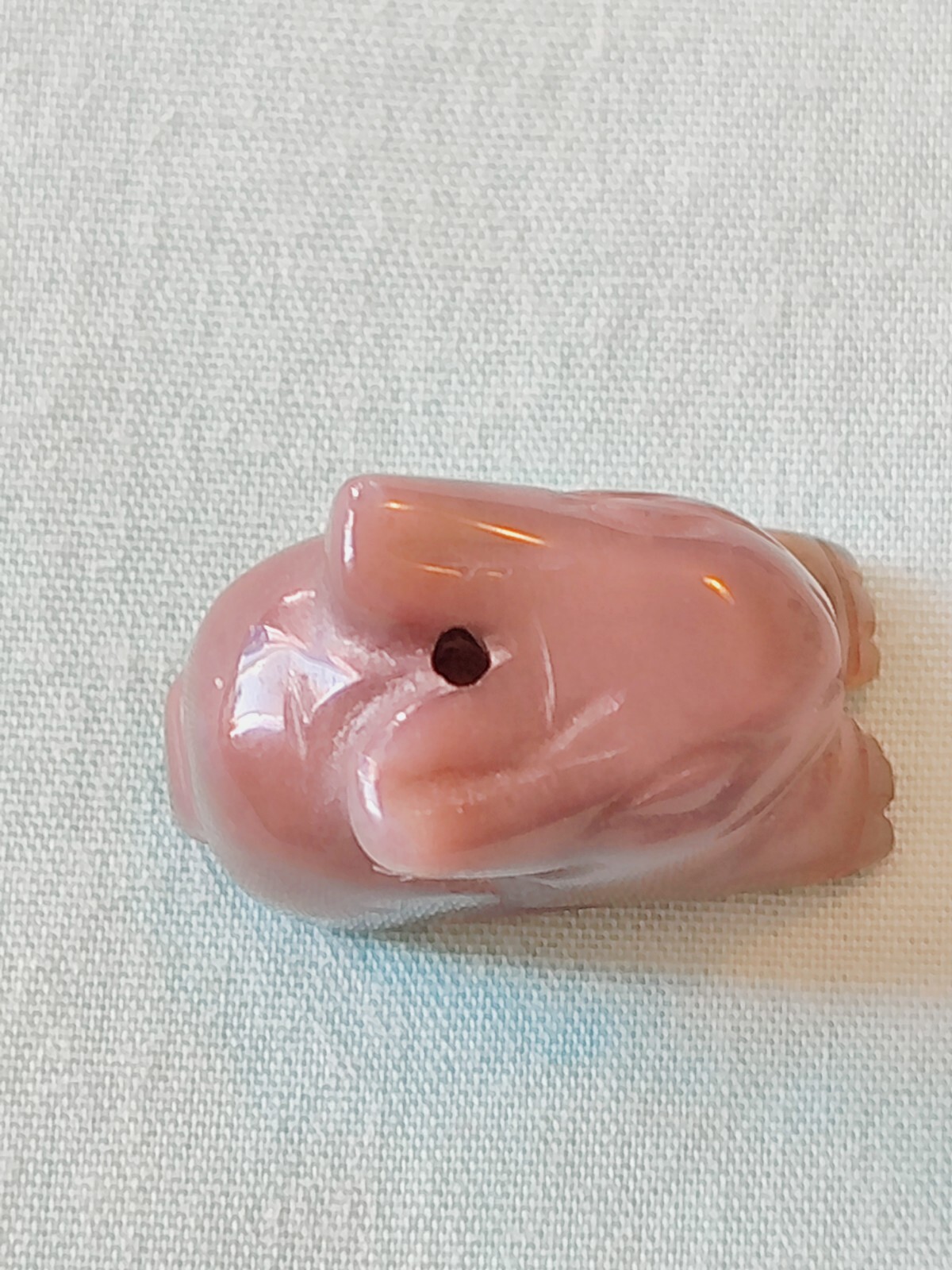 Green Nephrite Jade Carved Bunny Rabbit Focal Pendant Drilled Bead Jewelry Craft