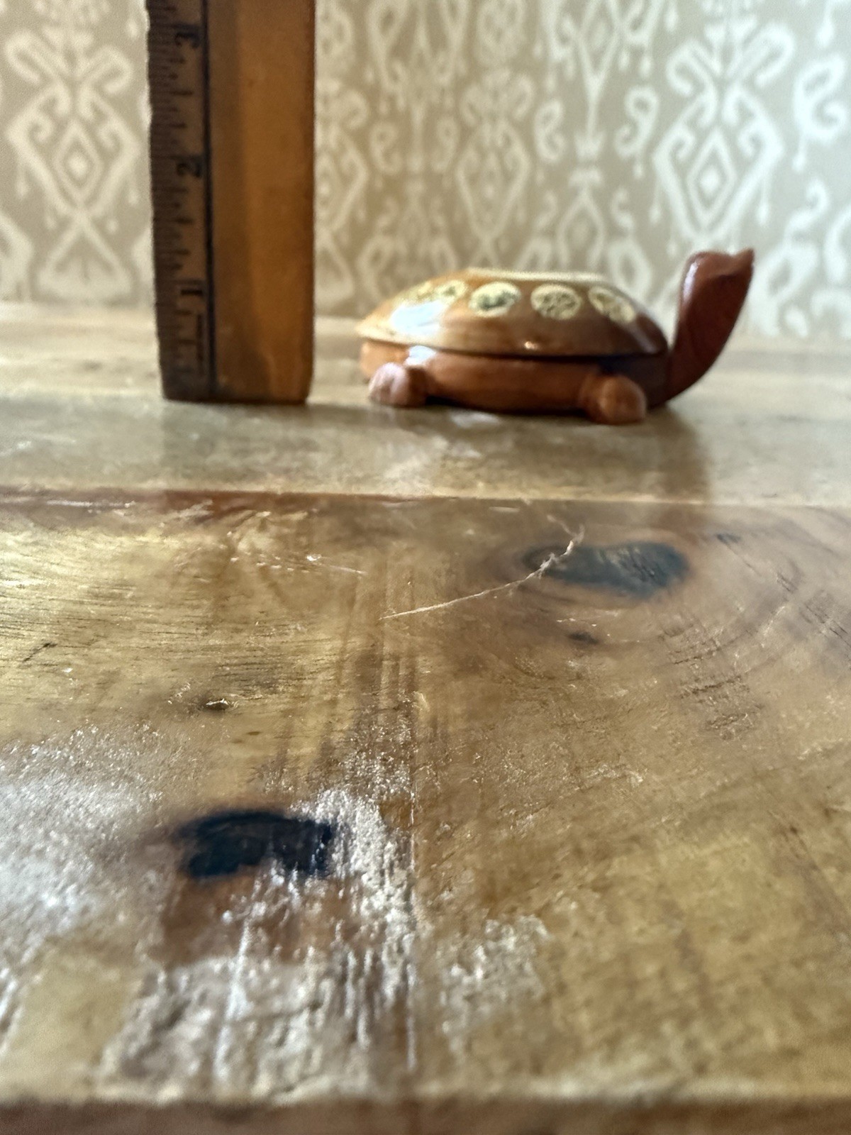 Vtg Asian Carved Wooden Turtle, Opens with Compass and Zodiac Signs