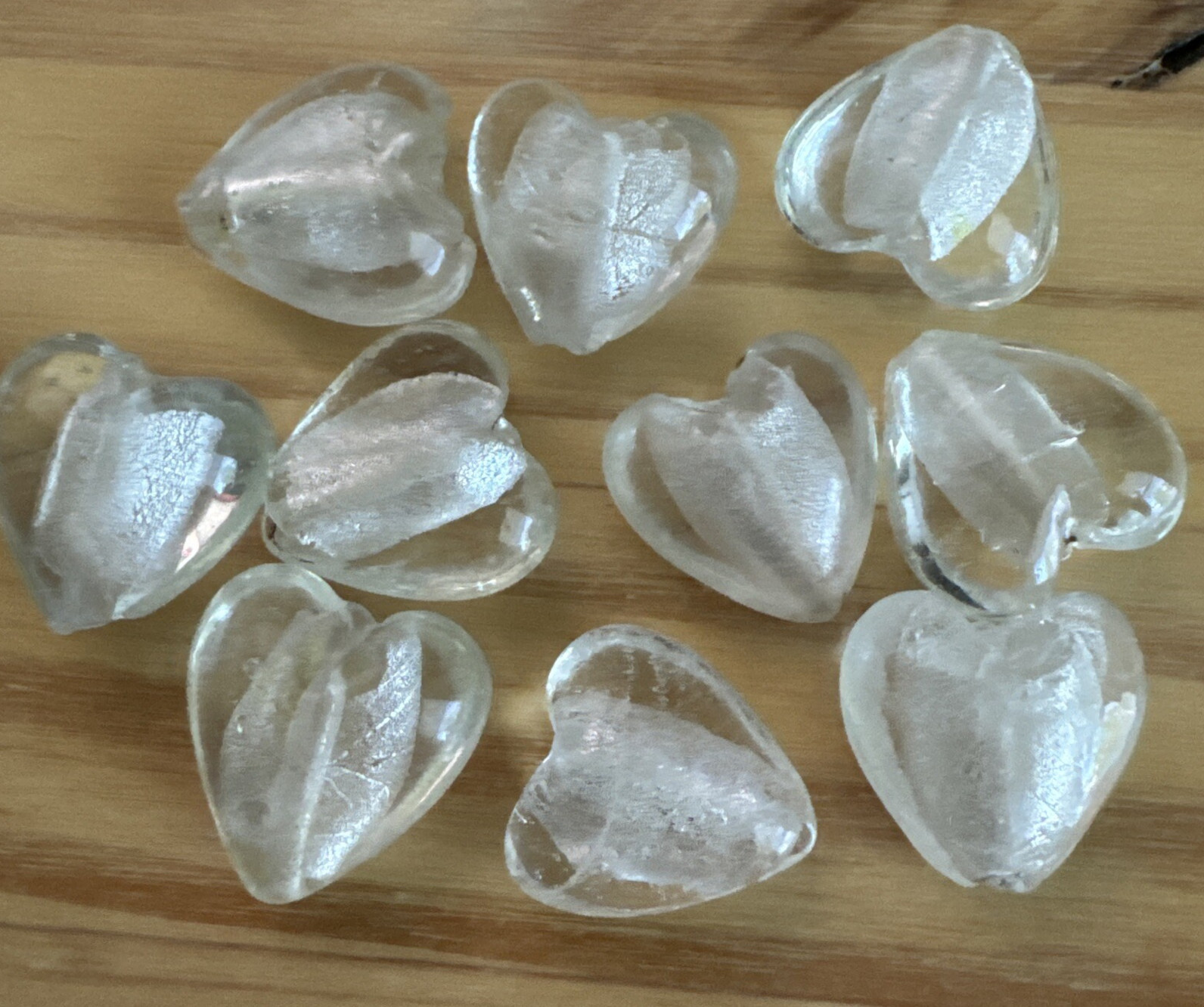 10 WHITE CLEAR HEART 20 mm Lampwork Glass beads JEWELRY MAKING