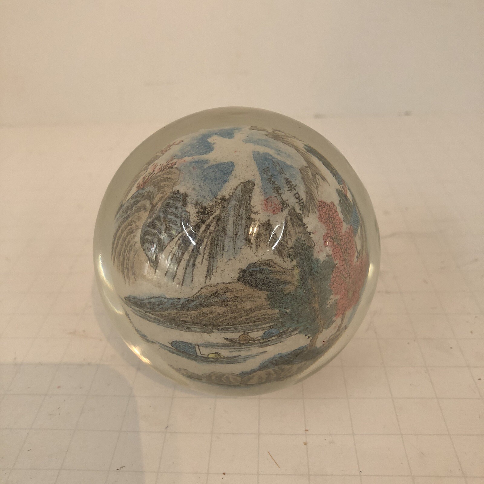 Vintage Chinese Reverse Painted Glass Ball Sphere paper weight Asian scene