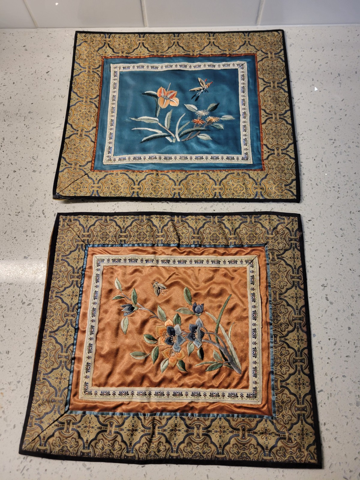 2 vintage Dun Huang Beijing silk embroidered tapestry panels with…