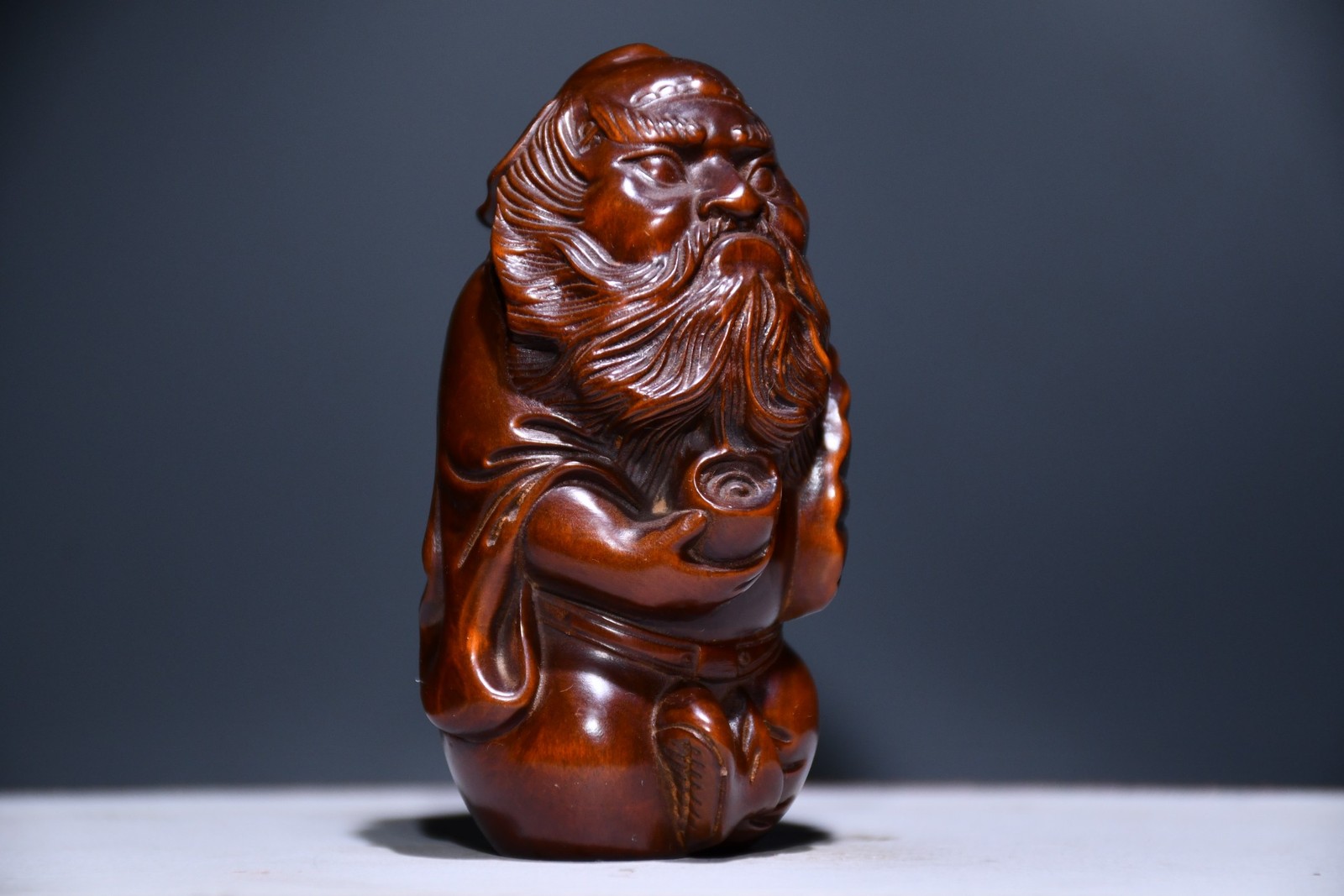 3.4″ China Box-wood Carving Zhong Kui Avert Evil Spirits Demon Queller Statue
