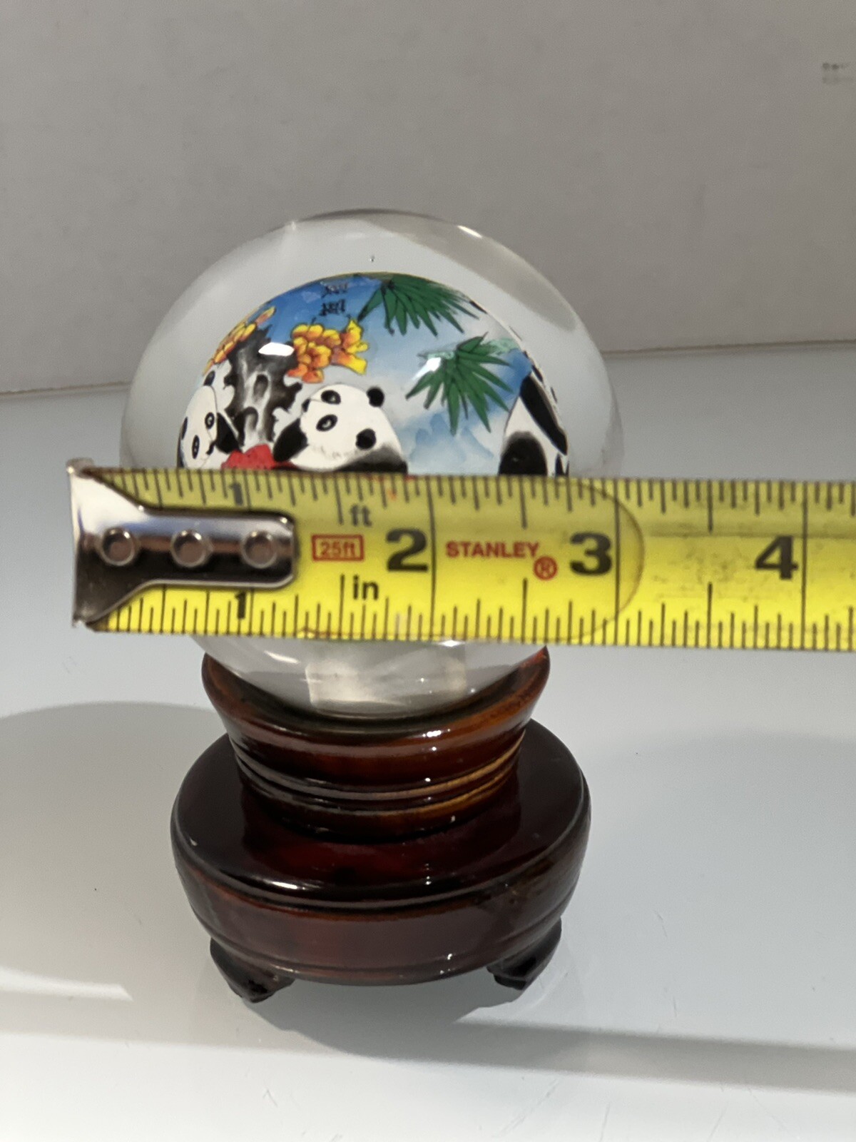 Panda Bear Family Crystal Globe, Hand Painted