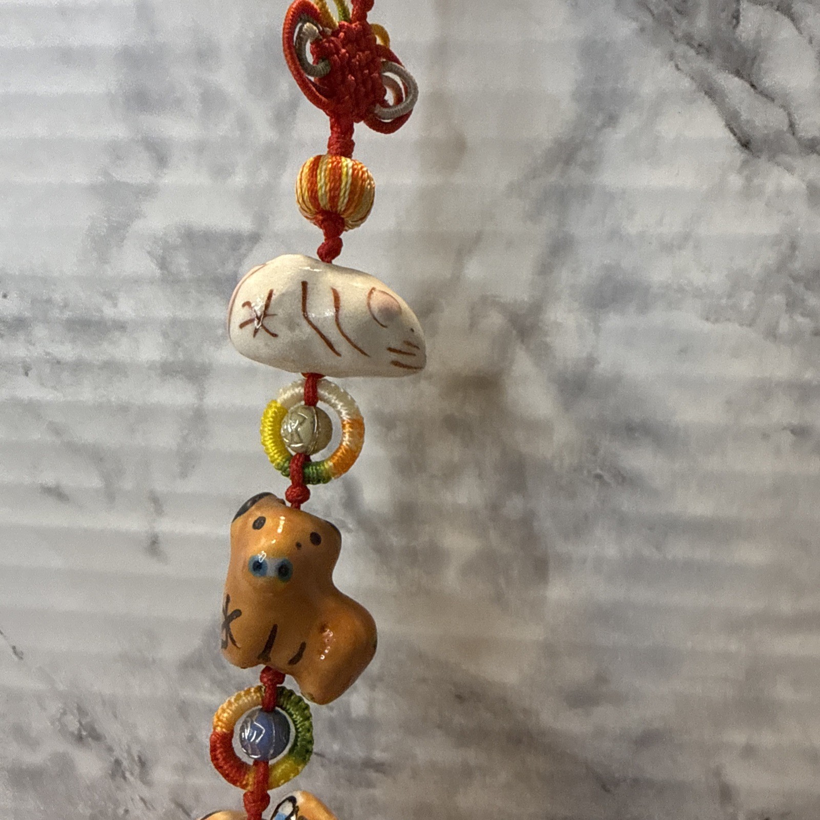Folk Art Chinese Zodiac Porcelain Hand Painted Animal Garland Tassel 23 Long GUC