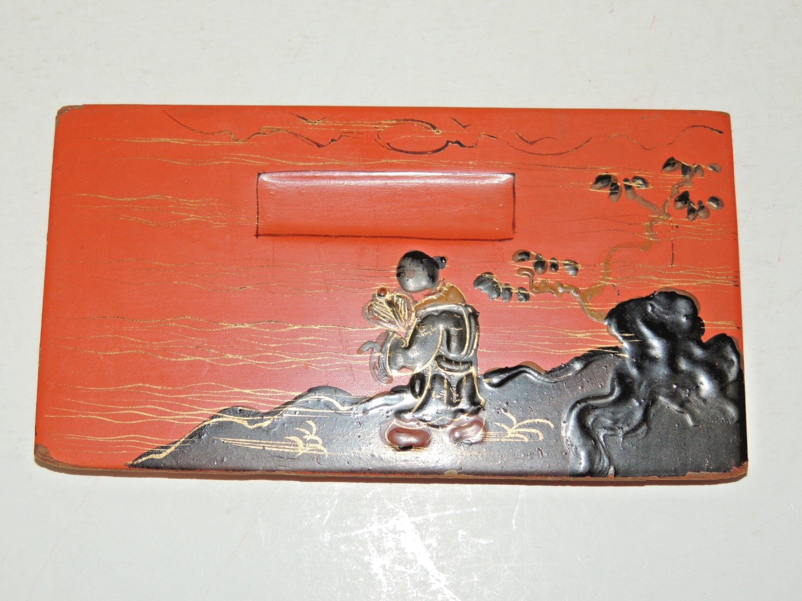 Vintage Crumb Catcher Tray Asian Chinese Embossed Orange Crumber & Scraper
