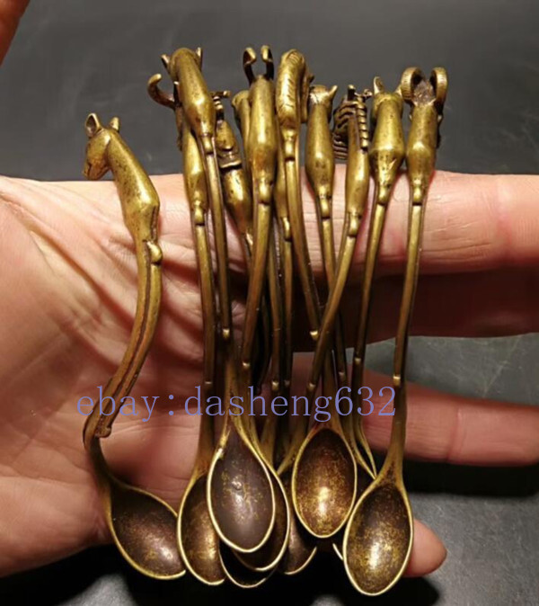 12pc Handmade twelve chinese zodiac signs spoon statue