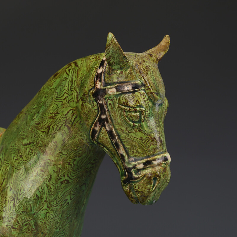 11.4″Chinese Song Green Glaze Porcelain Twisted Colored Body Battle Steed Statue