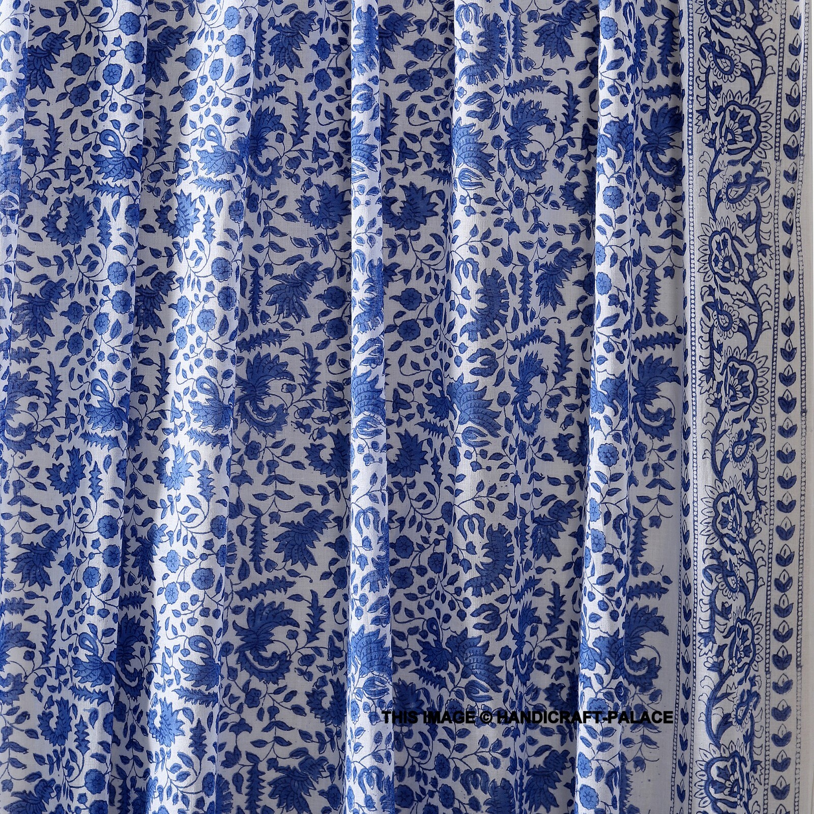 3 Yards Fabric Indian Blue Floral Hand Block Print Cotton Fabric Sewing Fabrics