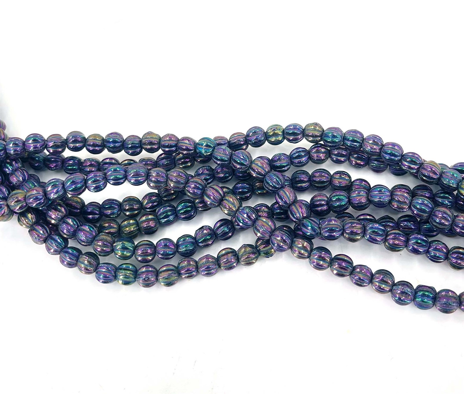50 Czech Glass Melon Round Beads 5mm – Melon Round: Iris – Purple