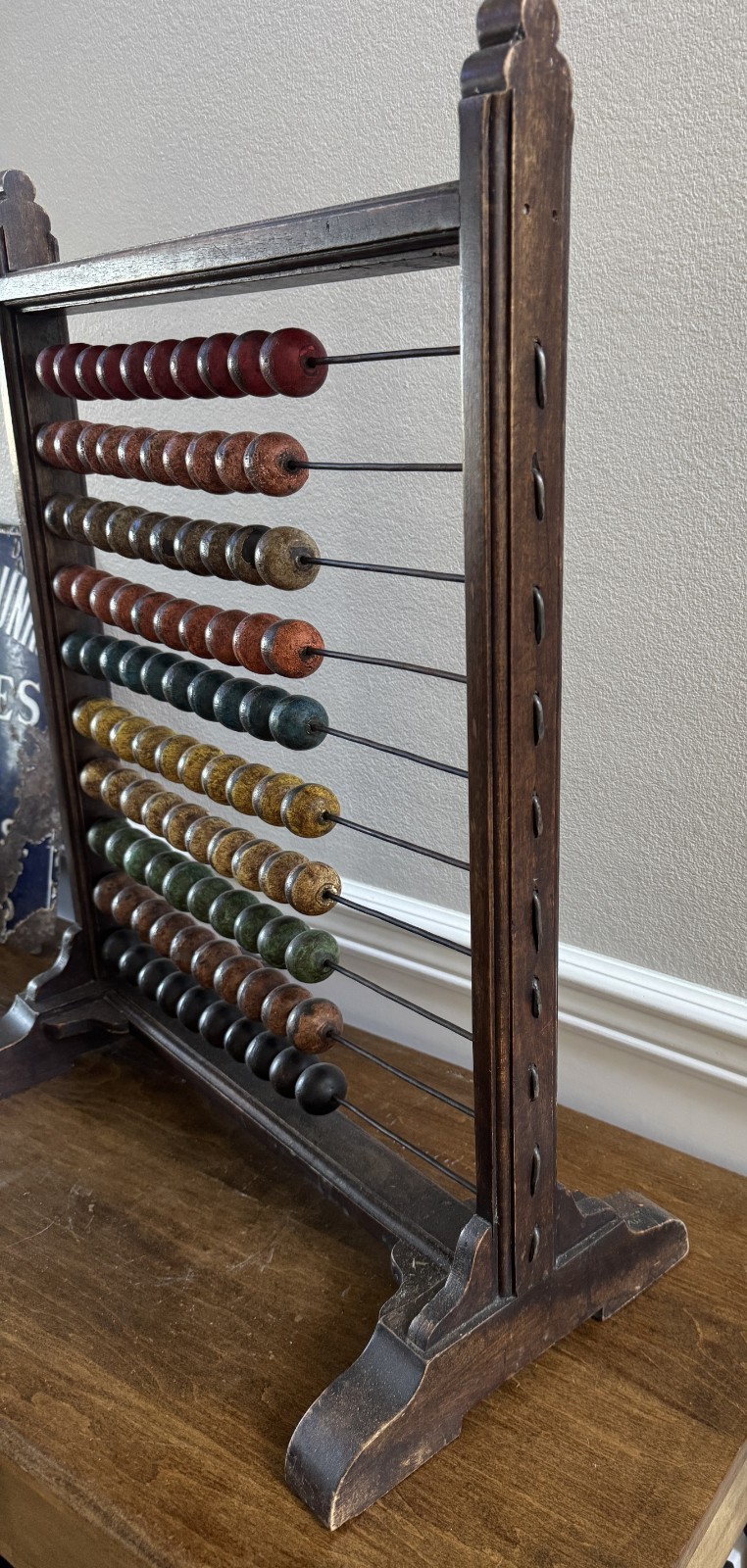 WOODEN ABACUS COUNTING TOOL FREE STANDING MULTICOLOR WOOD BEADS EDUCATIONAL