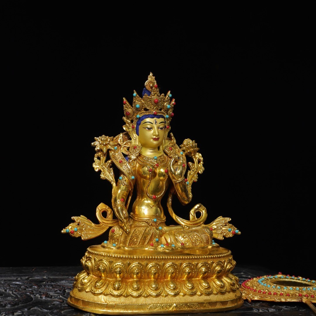 Bronze gilded painted statue of the Longevity Buddha