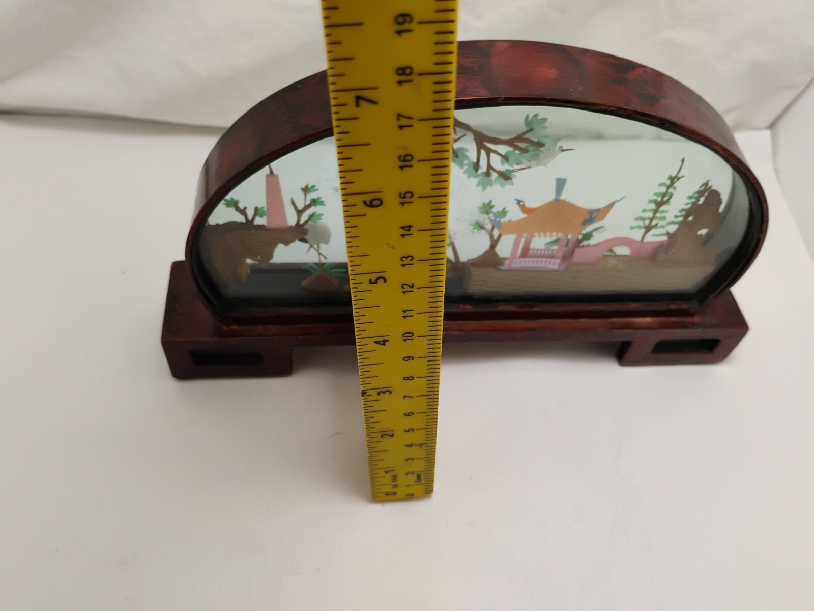 Vintage Chinese Cork Art HAND MADE Oval Lacquered Wood Glass 14×2″ Beautiful