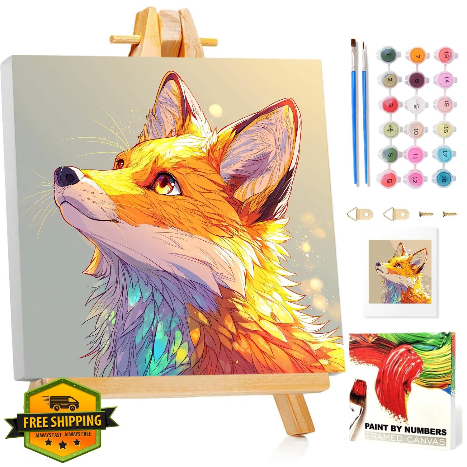 Mandun Fox Paint Numbers Kit Framed 7.8″