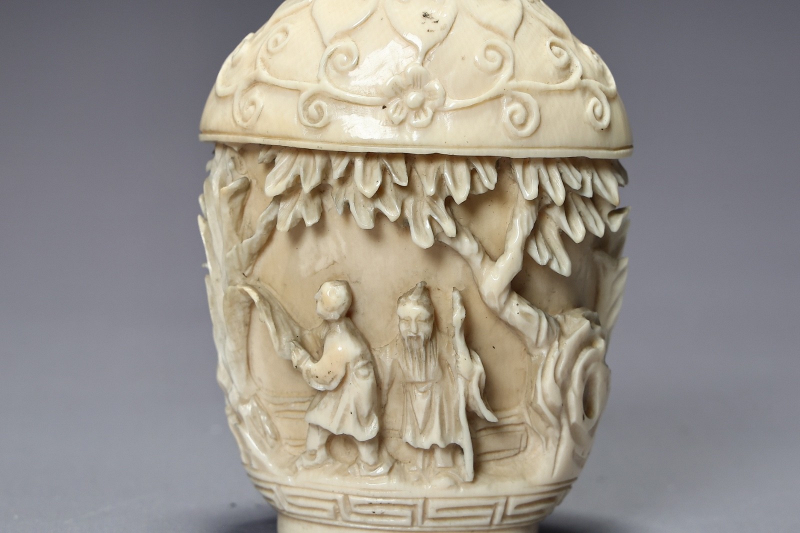 Vintage Hand Made White Carved Snuff Bottle With Figurine