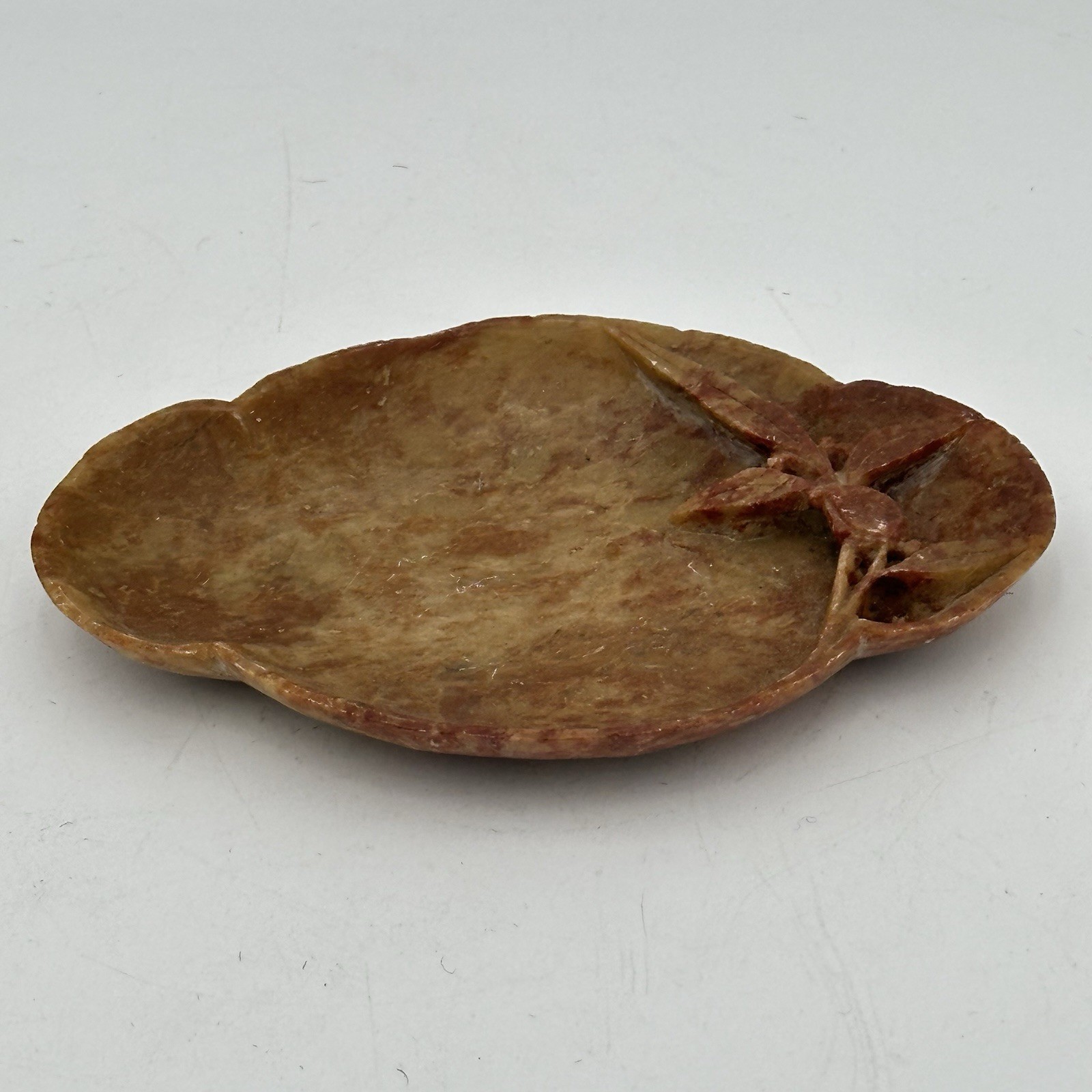 Carved Soap Stone Ashtray Floral Design 5″ Long VTG