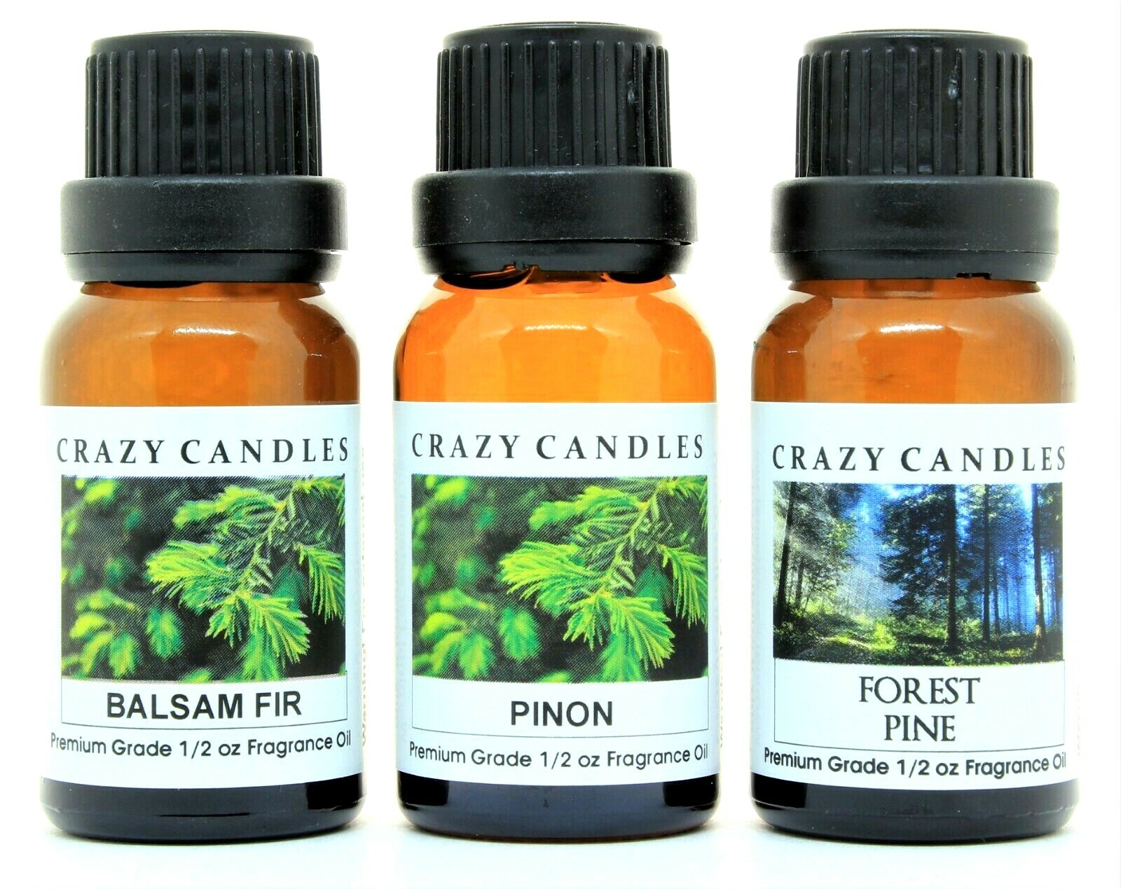 3 Oils Set Pinon, Forest Pine, Balsam Fir 1/2oz Premium Grade Crazy Candles