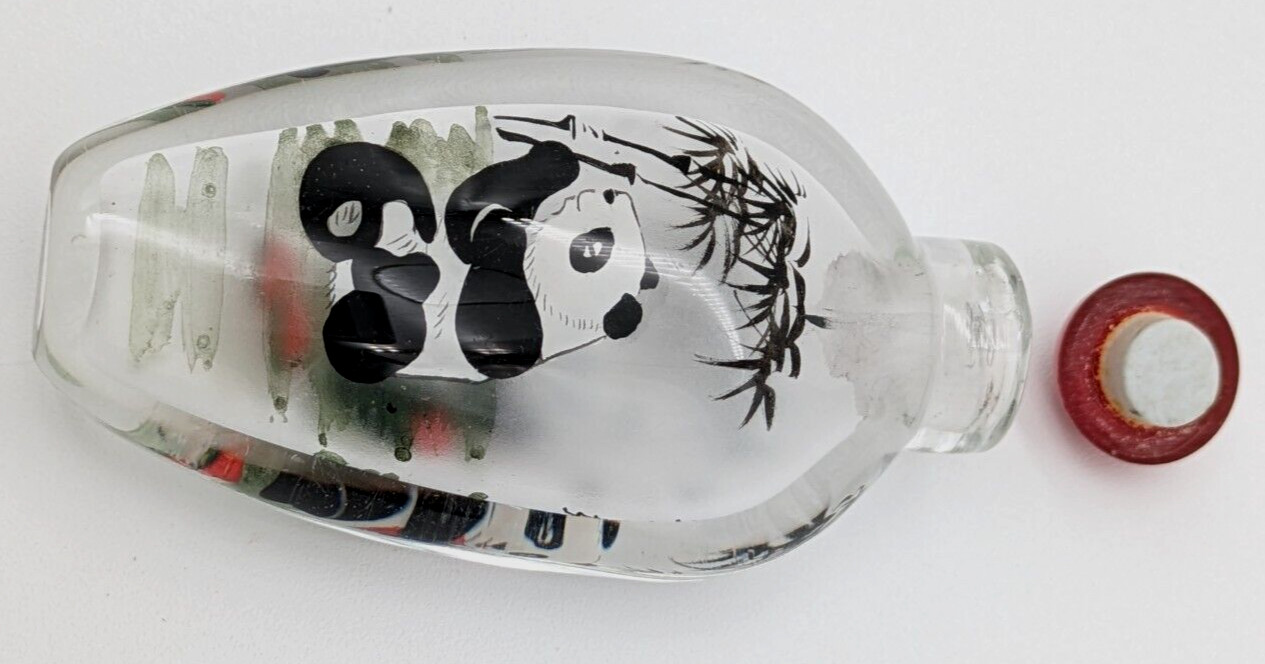 Vintage Chinese Reverse Painted Glass Snuff Bottle Pandas