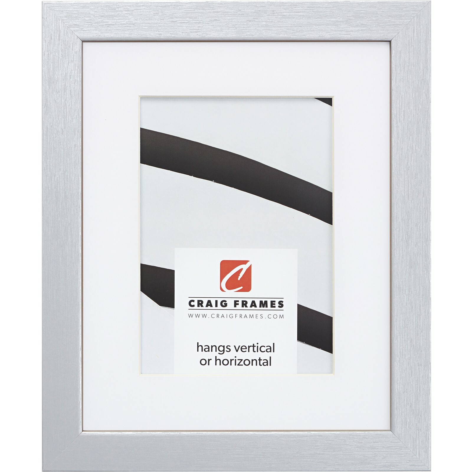 Craig Frames Essentials, 1″ Wide Brushed Silver Picture Frame With a Mat