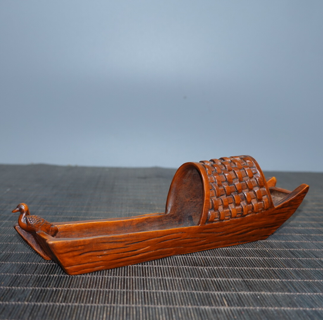 8″ Dollhouse Collect China Box-wood Miniature Furniture Ship-Boat Statue