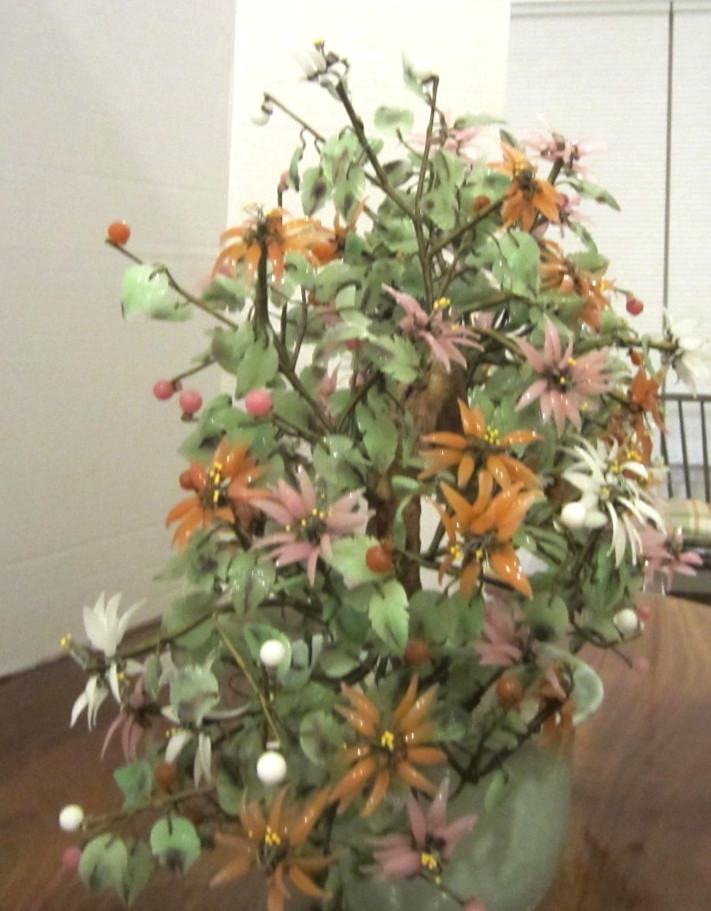 spectacular vintage multi-color flowering glass bonzai tree 31 ” long