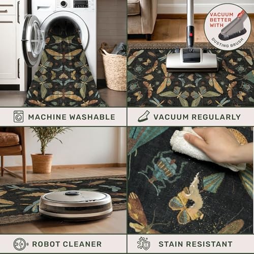 3×8 Green and Black Wide Hallway Runner Rugs – 8ft Washable Kitchen Floor Mats