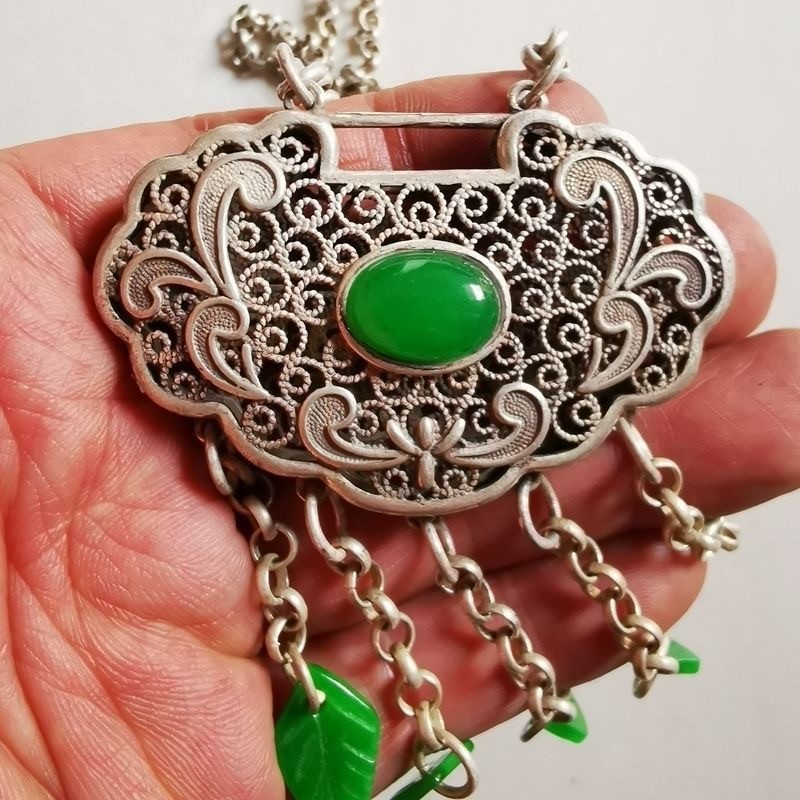 Collect Antique China Silver gemstone pendant Gem Jewelry pendant jade pendant