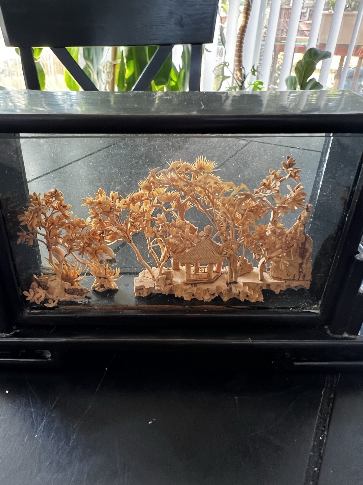 Vintage Chinese Hand Carved Cork Diorama Pagoda Scene 3D