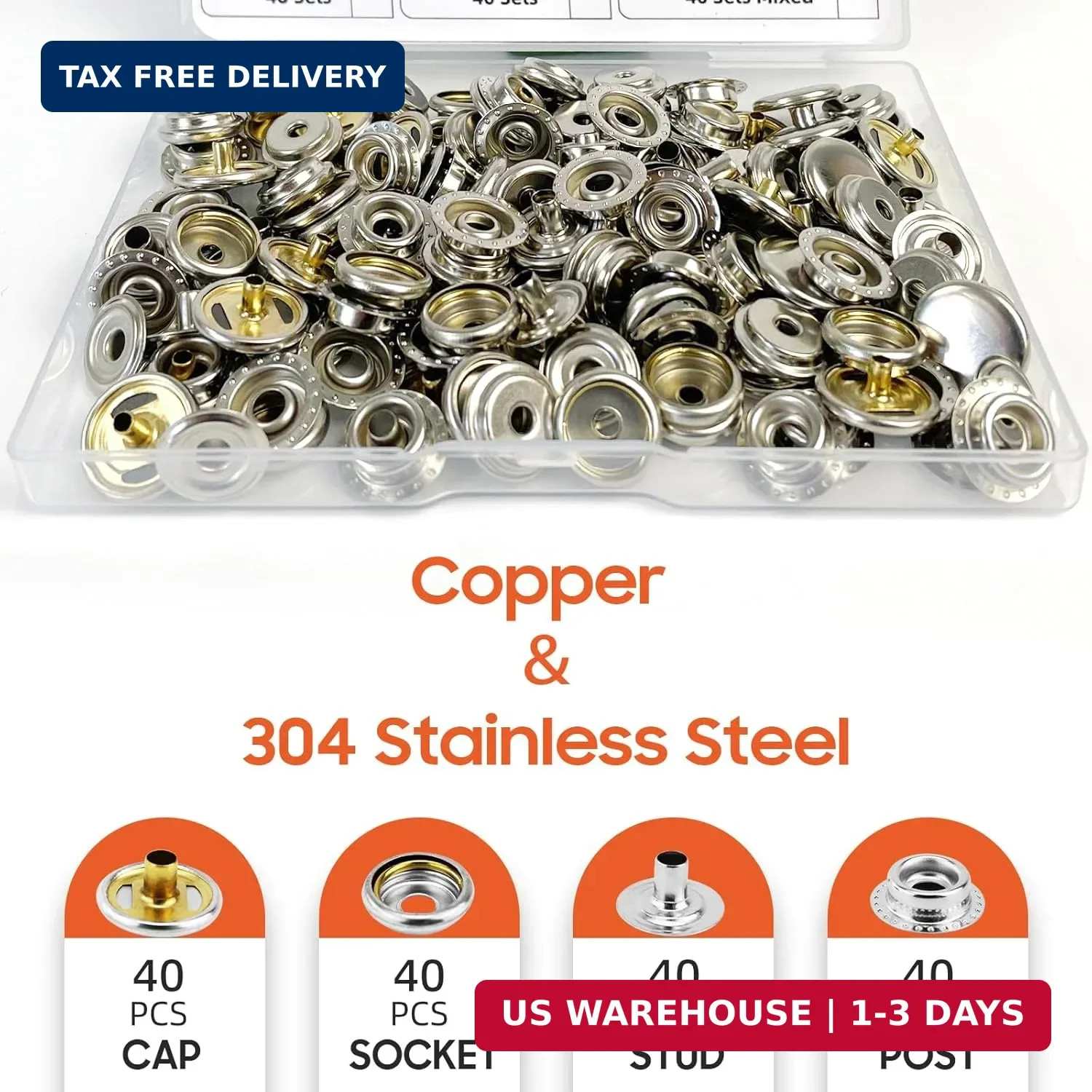160 pcs snap Buttons,snap Fasteners kit 15mm Stainless Steel Snaps Marine Grade