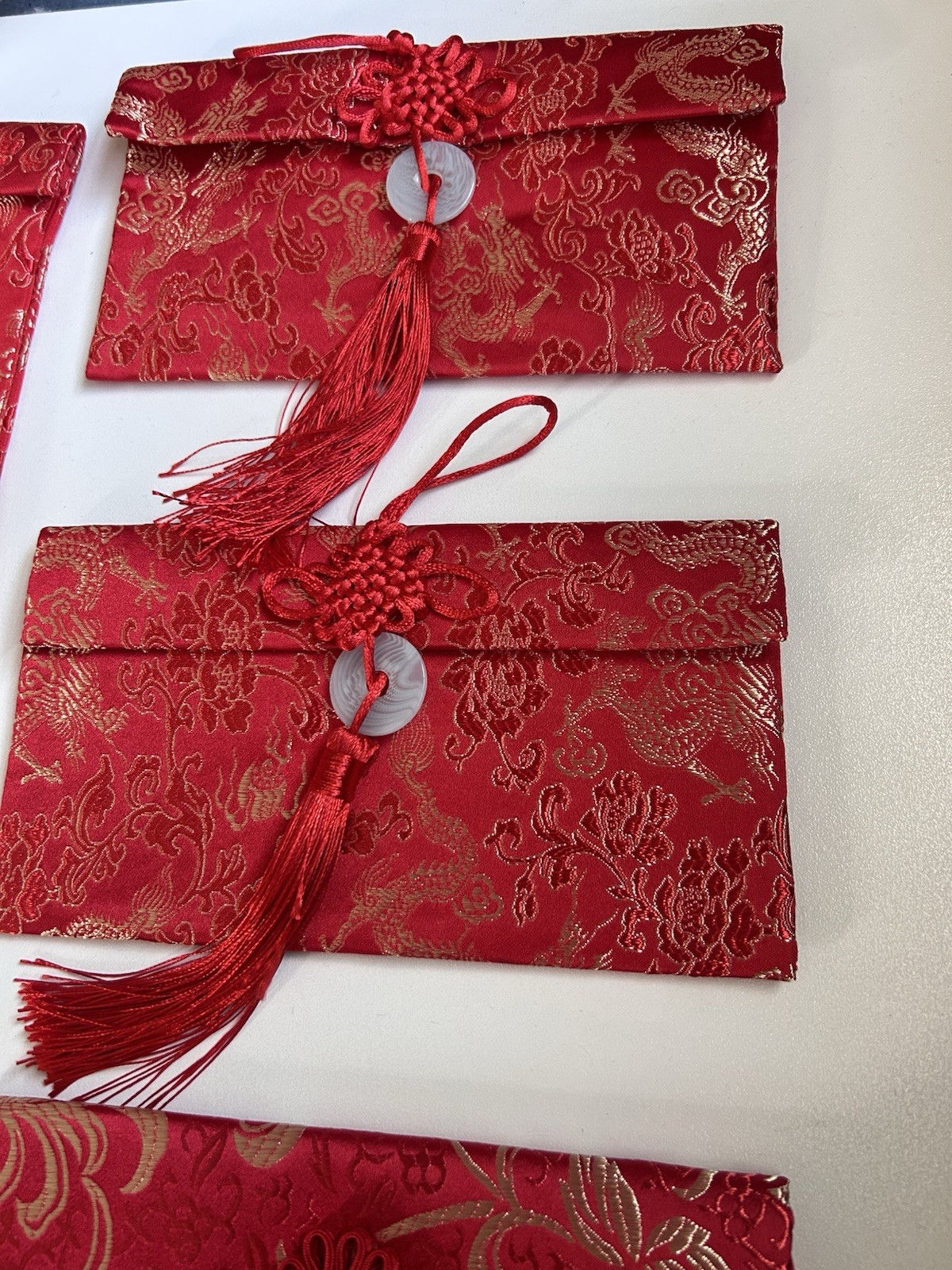 Chinese Red Silk Brocade Pouches Lot of 8
